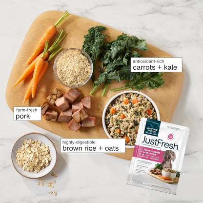 JustFoodForDogs JustFresh Wet Dog Food, Fresh Pet Meals and Toppers with No Preservatives, Resealable Package, Human Grade, Home-Cooked Pork, 12 oz - 7 Pack