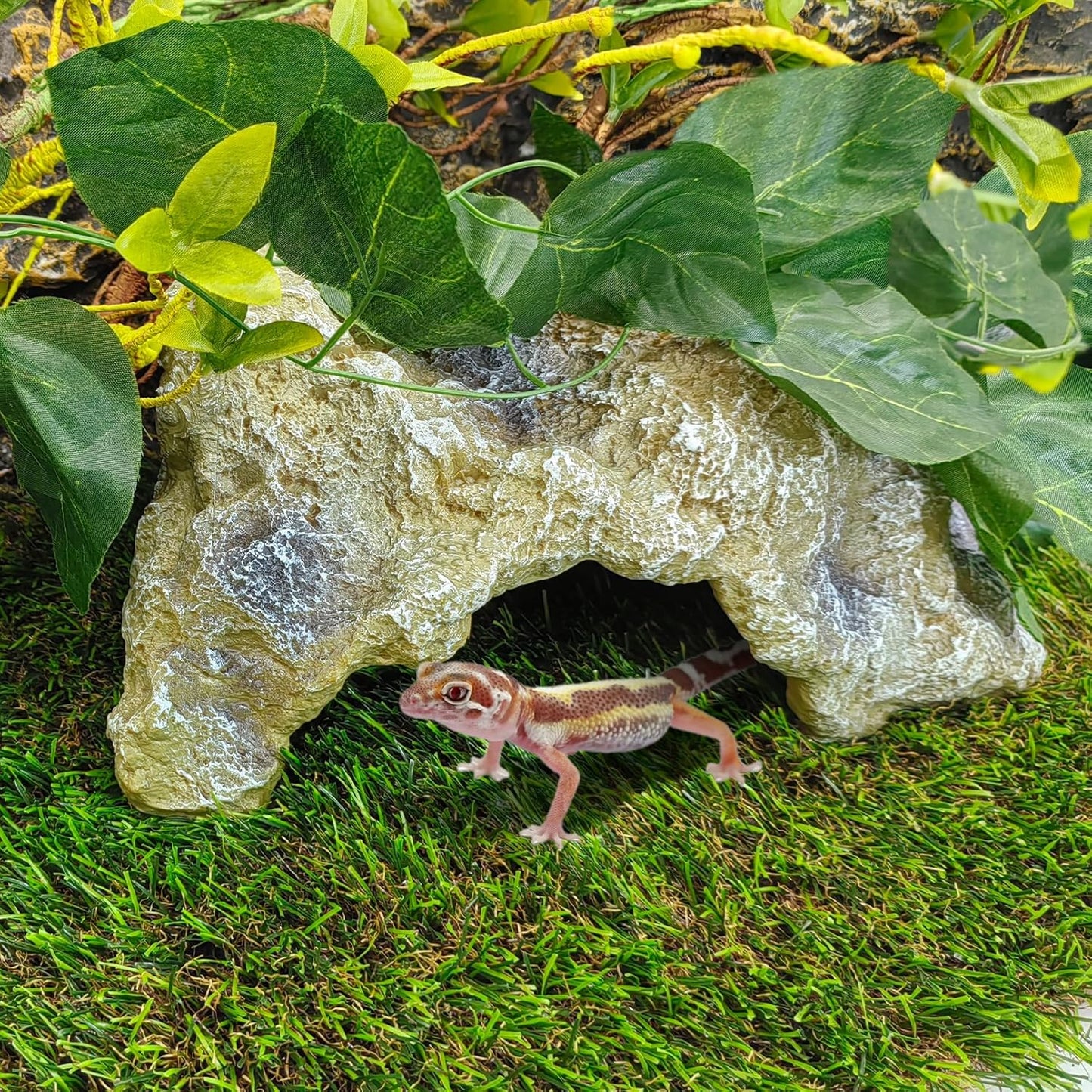 Hamiledyi Reptile Hides Large Simulation Rock Reptile Cave Hideouts Terrarium Habitat Décor Bearded Dragon Hideout for Snake Geckos Lizards Turtle Frogs Amphibians (L)