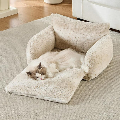 Hollypet Cat Bed Fluffy Plush Mutifuctional Double-Layer Soft Pet Couch Orthopedic Sofa Nest Beds for Small Cats and Dogs, Leopard (25x20x13 inch)