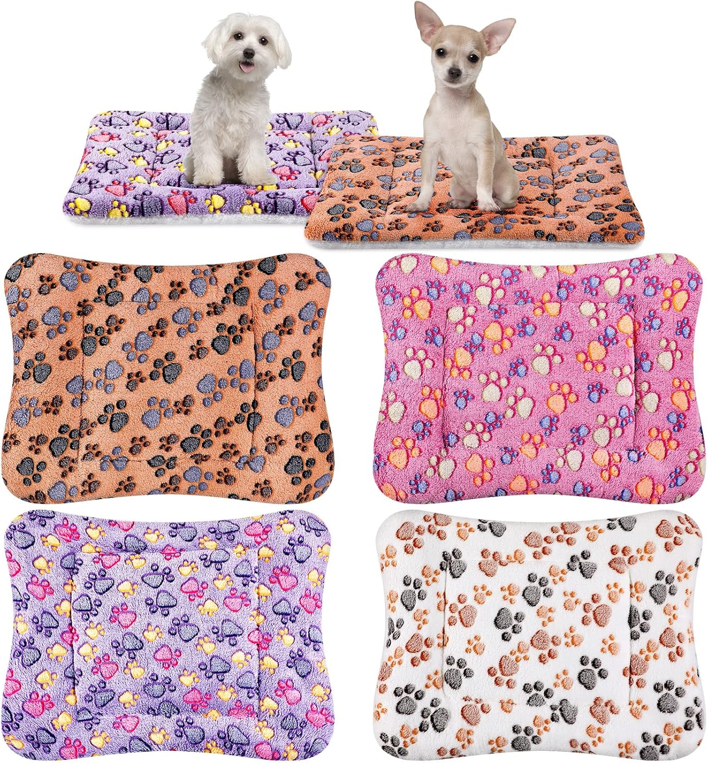 Tuanse 4 Pack Ultra Soft Dog Cat Bed Mat with Cute Prints Reversible Fleece Dog Crate Kennel Pad Cozy Washable Thickened Hamster Guinea Pig Pet Bed Mat for Small Animals(23 x 18 Inches,Vivid Color)