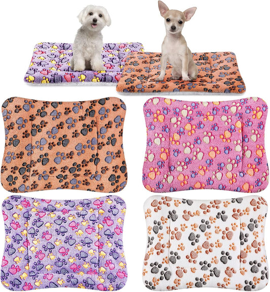 Tuanse 4 Pack Ultra Soft Dog Cat Bed Mat with Cute Prints Reversible Fleece Dog Crate Kennel Pad Cozy Washable Thickened Hamster Guinea Pig Pet Bed Mat for Small Animals(23 x 18 Inches,Vivid Color)