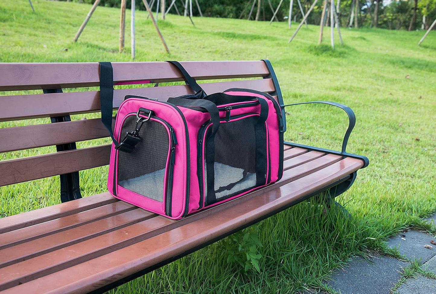 Soft Sided Carrier for Small Medium Cats Dogs,Removable Pad Collapsible Travel Pet Carrier Large Magenta
