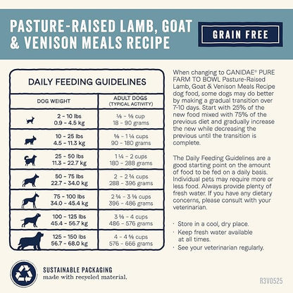 Canidae Pure Farm to Bowl Pasture-Raised Lamb with Goat & Venison Meals, Adult, Grain-Free Dry Dog Food, 22lb
