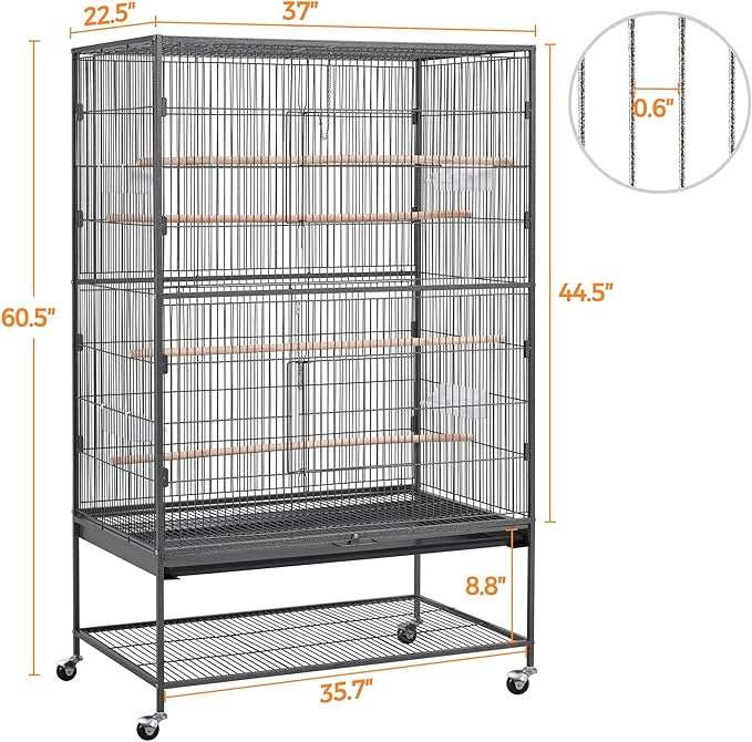 Yaheetech 60.5inch Extra Large Bird Cage Metal Parrot Cage Flight Cage for Cockatiels African Grey Quaker Green Cheek Sun Conure Medium Birds Parrots