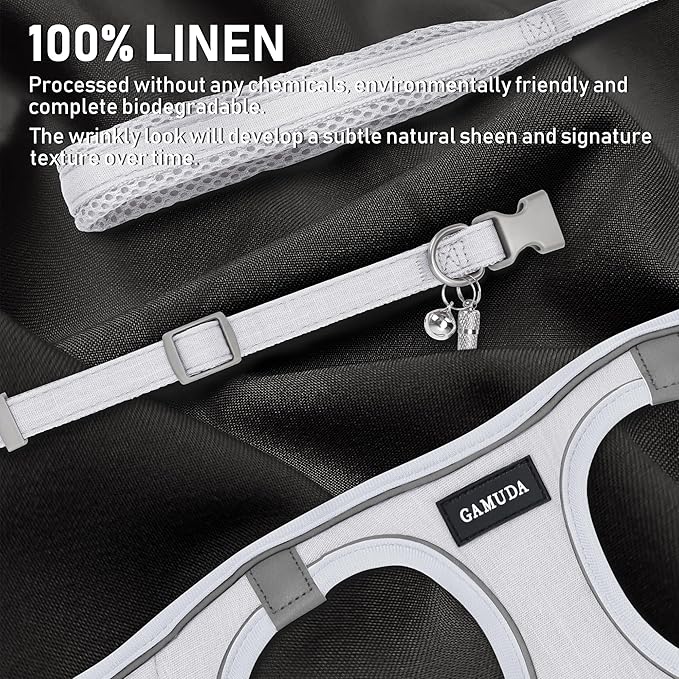 GAMUDA Small Pet Harness Collar and Leash Set, Step in No Chock No Pull Linen Fabric Soft Mesh Dog Vest Harnesses Reflective for Dogs Puppy Cats Kitten Rabbit (White, XL)