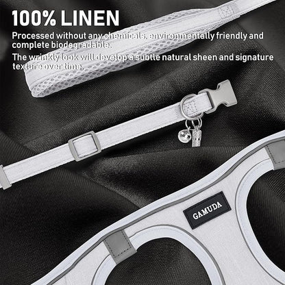 GAMUDA Small Pet Harness Collar and Leash Set, Step in No Chock No Pull Linen Fabric Soft Mesh Dog Vest Harnesses Reflective for Dogs Puppy Cats Kitten Rabbit (White, XL)