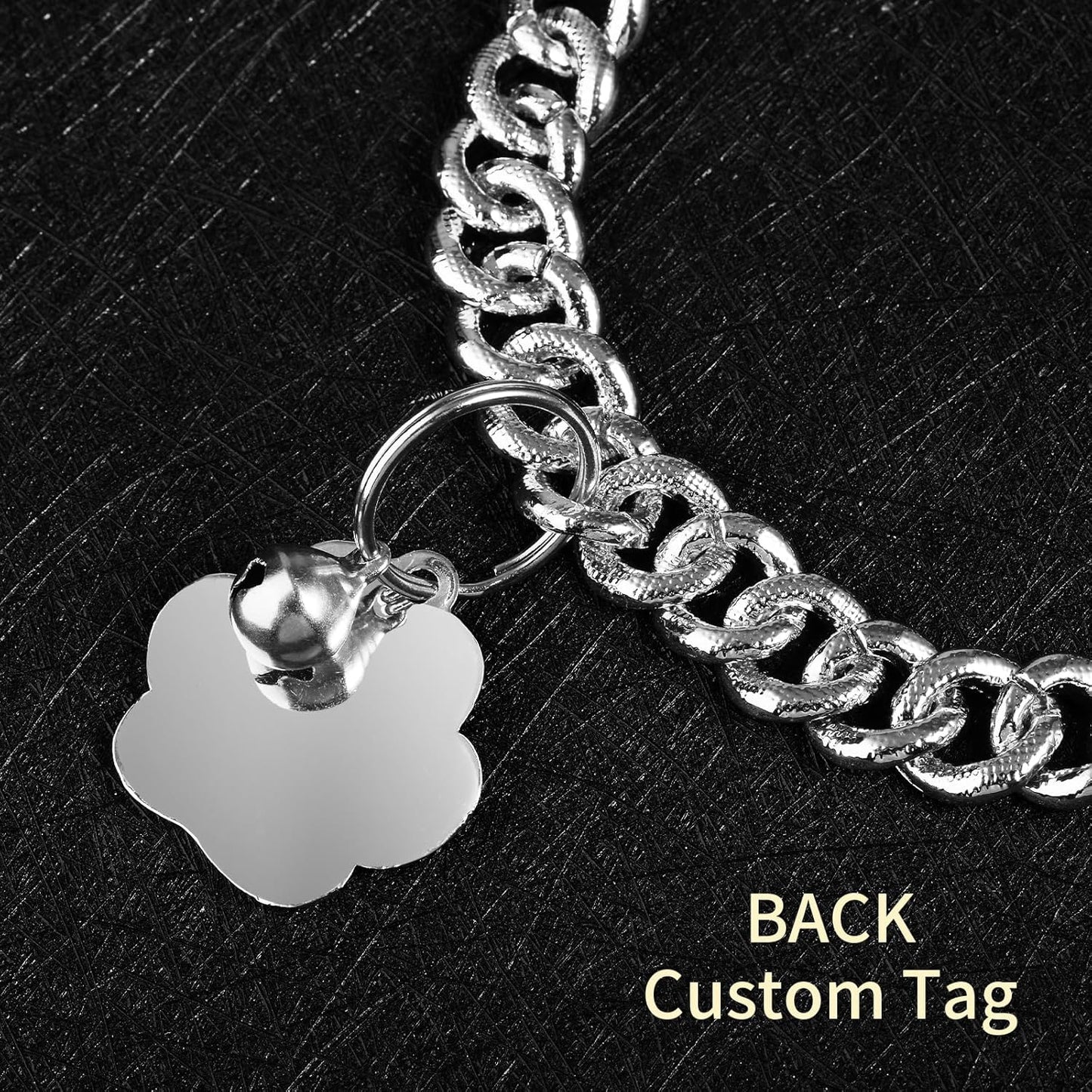 Hillban Cat Collar Diamond Chain Glitter Collar Walking Metal with Secure Buckle Cat Pet Necklace with Paw Charm and ID Tag Bell Link Cuban Jewelry Accessories(10 Inch,Silver)