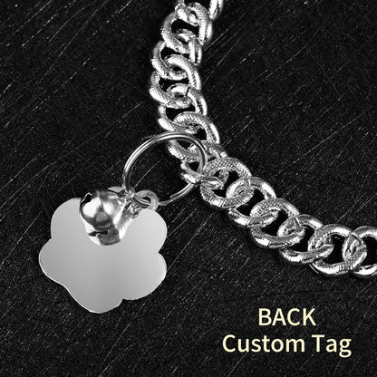 Hillban Cat Collar Diamond Chain Glitter Collar Walking Metal with Secure Buckle Cat Pet Necklace with Paw Charm and ID Tag Bell Link Cuban Jewelry Accessories(8 Inch,Silver)