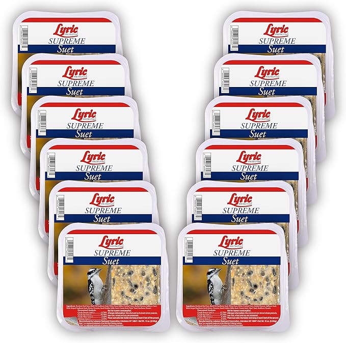 Lyric Supreme Wild Bird Seed Suet Cakes for Wild Birds, 12 oz. (12 Pack)