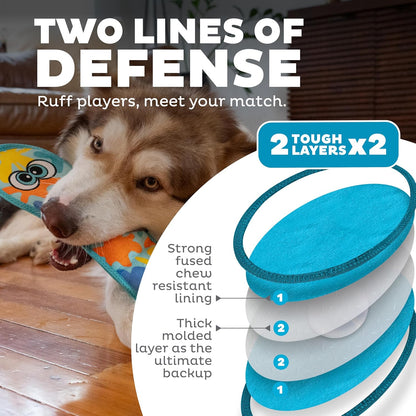 Outward Hound Tough Skinz Durable Squeaky Dog Toy with Two Tough Layers, Snake, Blue, Large