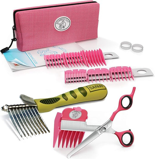 No Buzz Clipper + Dematting Comb by Scaredy Cut Silent Home Pet Grooming Kit, Pink, Right-Handed