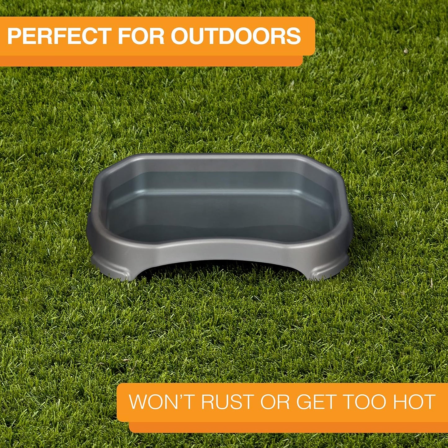 Neater Pet Brands Large Capacity Outdoor Dog Water Bowl for Small Dogs, Cats, Reptiles, Birds, & Small Animals, Outdoor Water Bowls for Dogs (8 Cups), Feed Bowl & Trough, Indoor or Outside, Grey