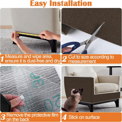 Cat Sofa Scratch Furniture Protector - 100" x 15.8" Trimmable Self-Adhesive Cats Claws Scratch Pads, Cat DIY Climbing Couch Protector for Scratch Post Cat Tree Shelves Wall Indoor (Brown)