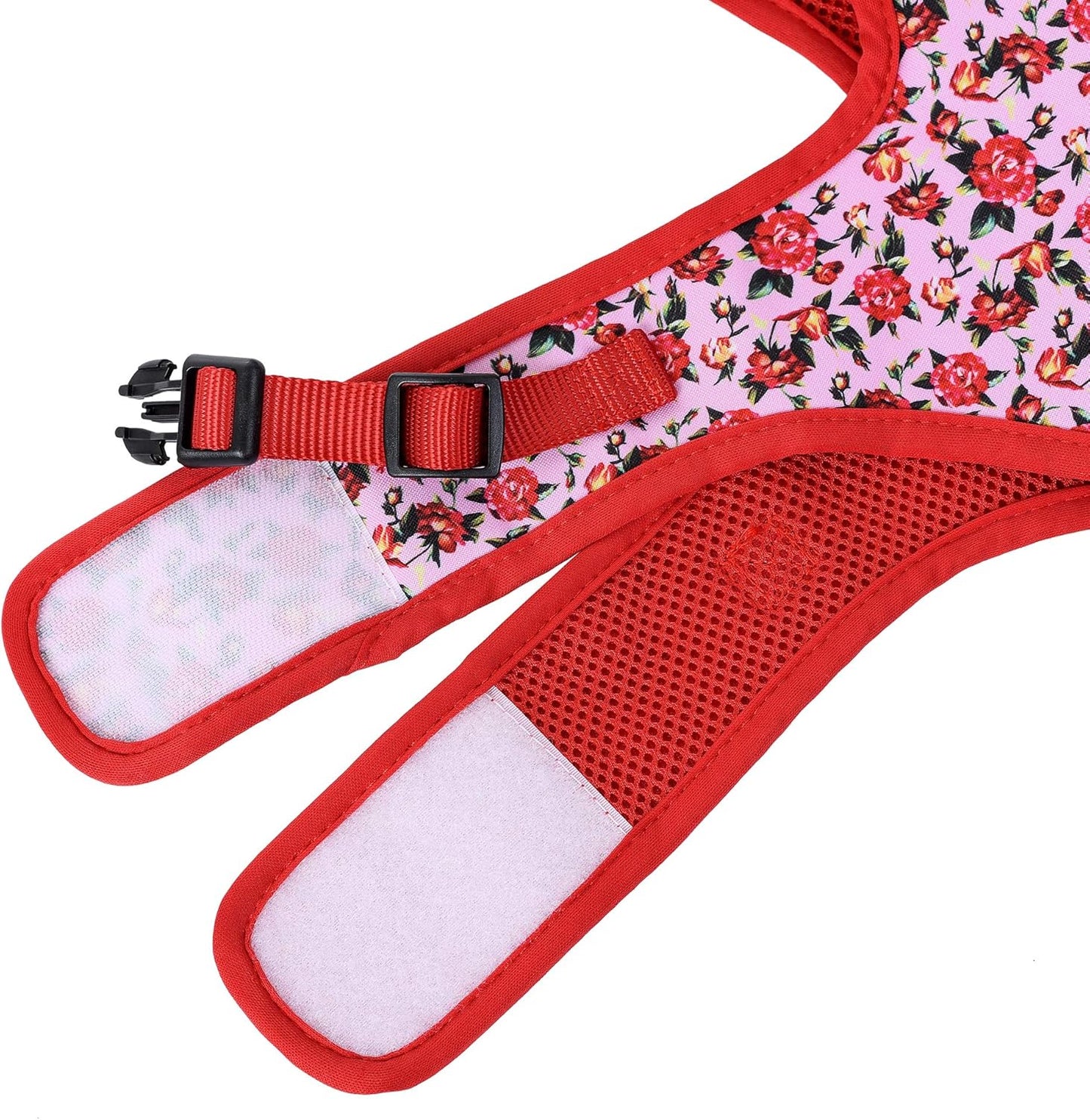 Mile High Life Velcro Dog Harness, Air Mesh Floral Vest Harness for 20 lbs Small Dogs & Cats, Easy Get on Adjustable Easy Closures Both Neck and Chest(Peony Rose, M Chest 18"-20")