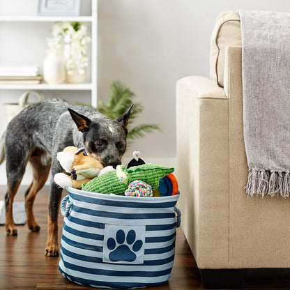 Bone Dry 5743 Pet Storage Collection Striped Paw Patch Bin, Medium Round, Dark Navy