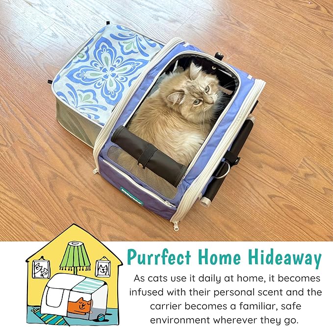 New Premium Soft-Sided 2-in-1 Kittyrama Cat Carrier & Home Hideaway – Vet-Recommended Calming Den, Dual-Use Lounge & Travel Carrier with SBS Zippers, Airline-Approved Under-Seat Fit