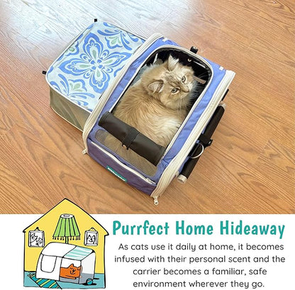 New Premium Soft-Sided 2-in-1 Kittyrama Cat Carrier & Home Hideaway – Vet-Recommended Calming Den, Dual-Use Lounge & Travel Carrier with SBS Zippers, Airline-Approved Under-Seat Fit