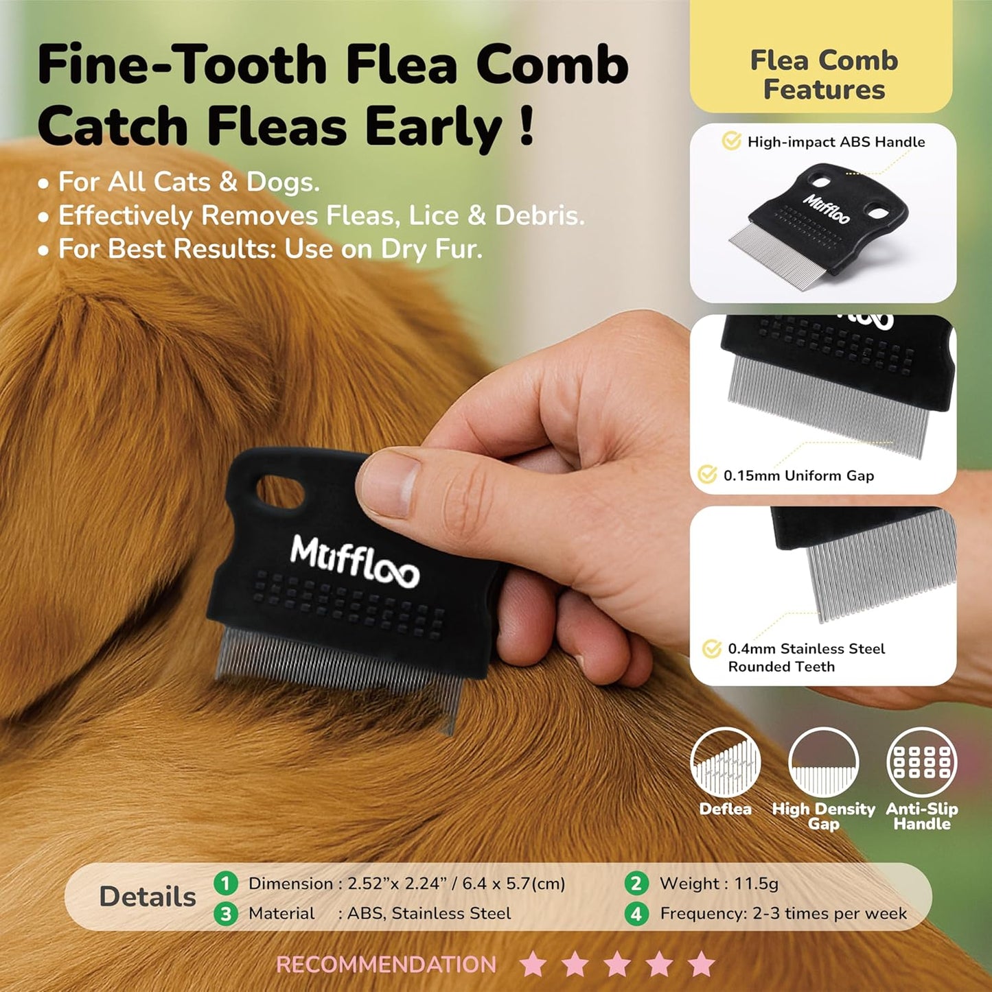 All-in-1 Pet Grooming Kit for Dogs and Cats, Shedding Comb, Dematting Tool, Reusable Electrostatic Hair Removal Glove, Hair Collector Keychain