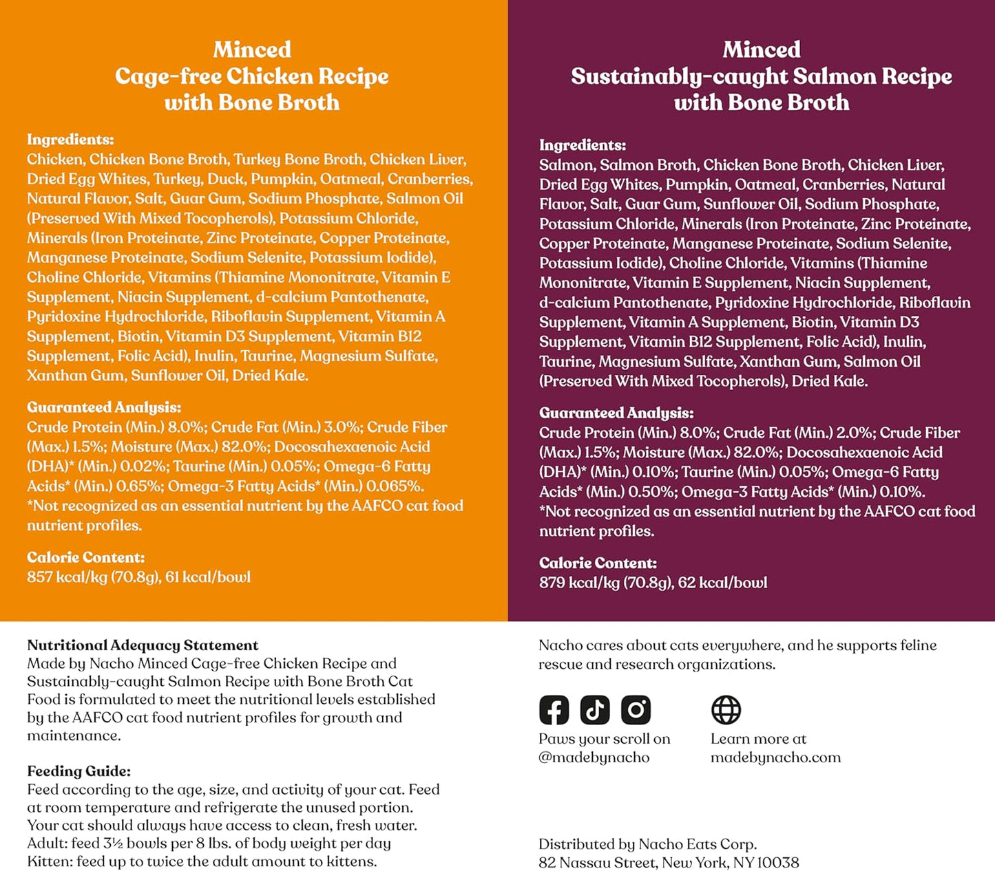 Made by Nacho Minced Cage-Free Chicken and Salmon in Bone Broth Cups, Enriched with Vitamins and Prebiotics, Variety Pack, 10 Cups, 2.5 oz