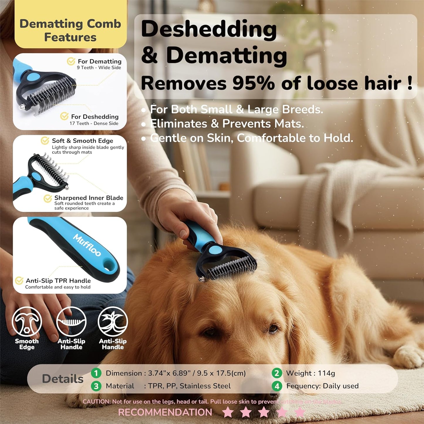 All-in-1 Pet Grooming Kit for Dogs and Cats, Shedding Comb, Dematting Tool, Reusable Electrostatic Hair Removal Glove, Hair Collector Keychain