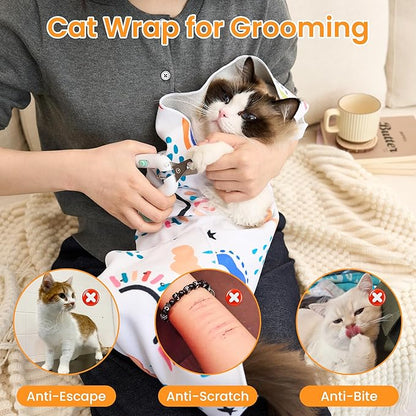Cat Wrap for Grooming,Cat Wrap for Cutting Nails,Self-Adherent Soft Cat Blanket to Wrap,Anti-Bite,Anti-Scratch,Anti-Escape Calming Cat Swaddle Wrap (17.7" X 17.7",Within 10.61lbs)