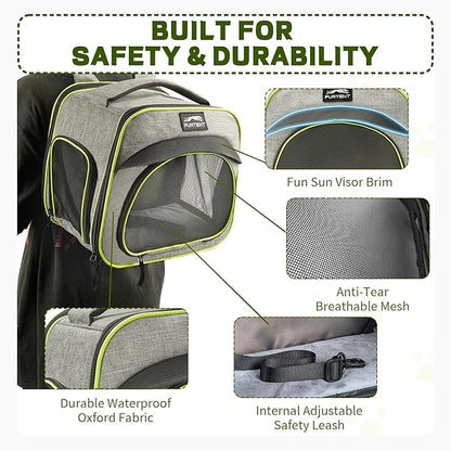 Guinea Pig Cage, Breathable and Collapsible, Small Pet Bag with Safety Leash - for Puppy, Kitten, Bunnies Weighing up to 8 Pounds Designed for Travel, Hiking, Walking and Outdoor Use, Gray Green