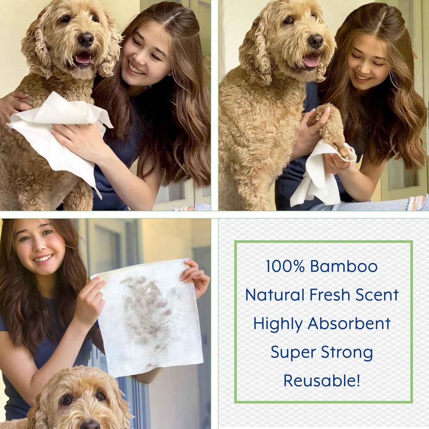 StripHair Bamboo Cloth Wipes Extra Large Reusable for Dog Pet Horse Coat Grooming and All Purpose - 2 Pack Combo: 2 Size Cloths: 12x12in and 8x8in