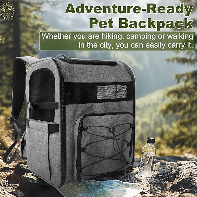 Dog Carrier Backpack for Small Dogs – Breathable and Comfortable Pet Travel Bag with, Safety Buckle and Adjustable Straps, Ideal for Hiking and Outdoor Adventures, Elevated Pad, Gray