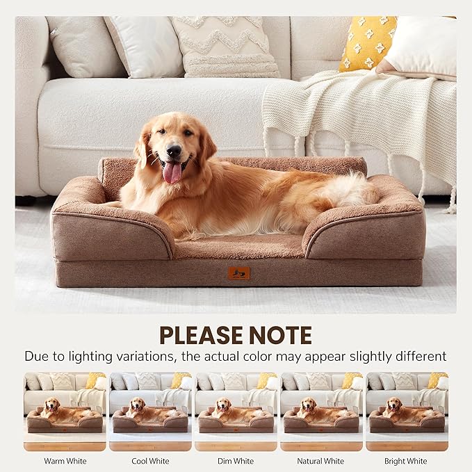 XL Orthopedic Dog Beds for Large Dogs, Waterproof Egg-Crate Foam Pet Couch Bed with Soft Sides, Non-Slip Dog Sofa with Fleece Removable Washable Cover, 42" L Supportive Pet Sofa, Brown