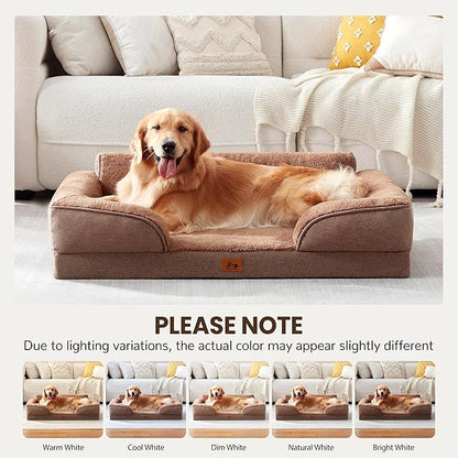 XL Orthopedic Dog Beds for Large Dogs, Waterproof Egg-Crate Foam Pet Couch Bed with Soft Sides, Non-Slip Dog Sofa with Fleece Removable Washable Cover, 42" L Supportive Pet Sofa, Brown