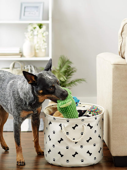 Bone Dry Pet Storage Collection Paw and Bone Print, Medium Round, 12x15x15", Black