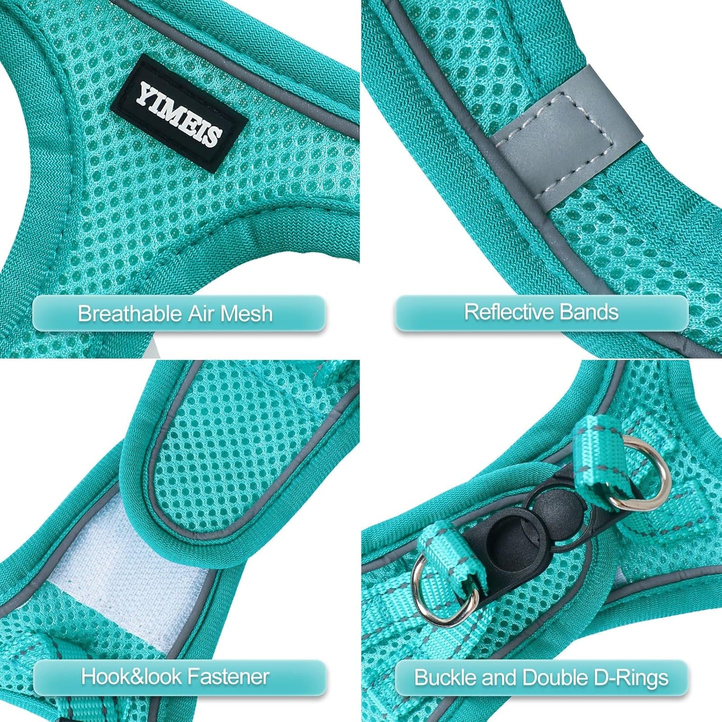 YIMEIS Dog Harness and Leash Set, No Pull Soft Mesh Pet Harness, Reflective Adjustable Puppy Vest for Small Medium Large Dogs, Cats (Turquoise, Small (Pack of 1)
