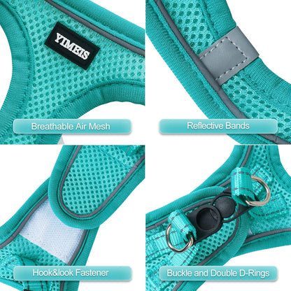 YIMEIS Dog Harness and Leash Set, No Pull Soft Mesh Pet Harness, Reflective Adjustable Puppy Vest for Small Medium Large Dogs, Cats (Turquoise, Small (Pack of 1)