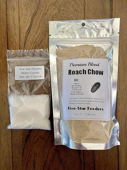 Premium Roach/Cricket Chow and Water Crystal Combos by Five-Star Feeders (1/2 lb. Roach Chow and 1 oz. Water Crystals)