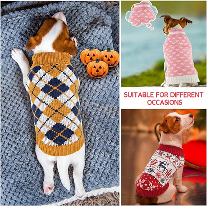 Sanwuta 3 Pieces Thanksgiving Christmas Valentines Day Dog Sweaters Sets Pumpkin Turkey Santa Puppy Dog Clothes Pet Knitwear for Puppy Doggie Cat Pet Costume(Medium)