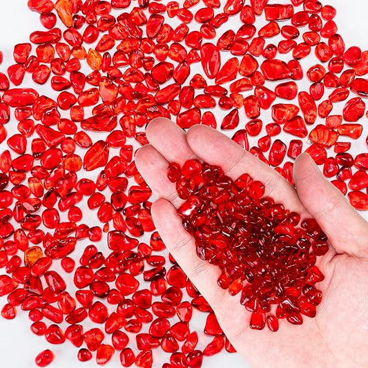 Meschett Colorful Glass Stones, 0.97 LB Fish Tank Gravel, Small Irregular Rainbow Aquarium Gravel for Aquarium Decorations and Turtle Tank, Sea Glass Beads Crystals for Fish Bowl, Vase Filler,Red