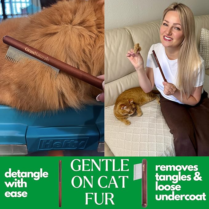 GranNaturals Wooden & Metal Pet Comb for Detangling Hair, Grooming Fur, Dematting for Large and Small Dogs, Long & Short Haired Cats