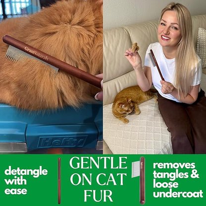 GranNaturals Wooden & Metal Pet Comb for Detangling Hair, Grooming Fur, Dematting for Large and Small Dogs, Long & Short Haired Cats