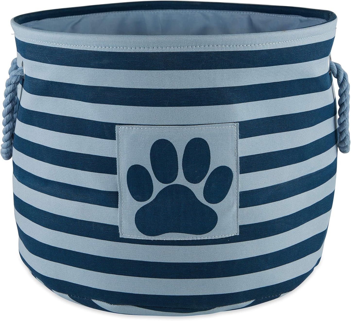 Bone Dry 5743 Pet Storage Collection Striped Paw Patch Bin, Medium Round, Dark Navy