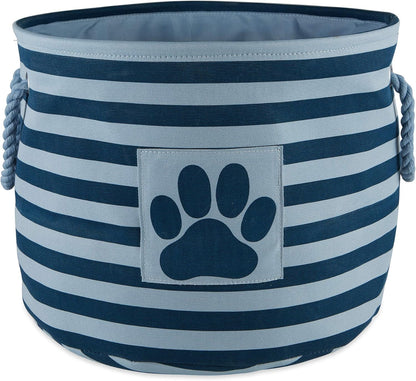 Bone Dry 5743 Pet Storage Collection Striped Paw Patch Bin, Medium Round, Dark Navy