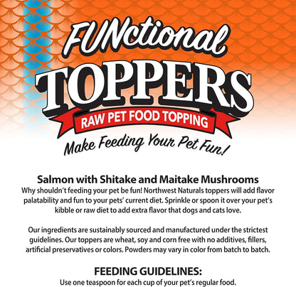 Northwest Naturals Freeze-Dried Salmon, Shiitake & Maitake Mushrooms Functional Topper for Dogs & Cats - Limited, Human Grade Ingredients, All Natural, Proudly Made in USA, 3.5 Oz (Pack of 2)