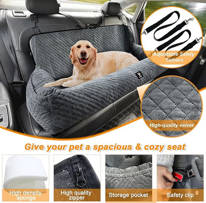 Sephyroth Dog Car Seat for Large Dogs Under 100LBS,Dog Car Bed Washable Pet Travel Safety Car Seat,Super Soft Safe Removable Pet Booster Seat,Fits for All Cars Back Seat-Gray