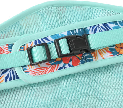 Mile High Life Dog Harness, Air Mesh Floral Vest Harness for 20 lbs Small Dogs & Cats, Easy Get on Adjustable Easy Closures Both Neck and Chest(Green Flower, M Chest 18"-20")