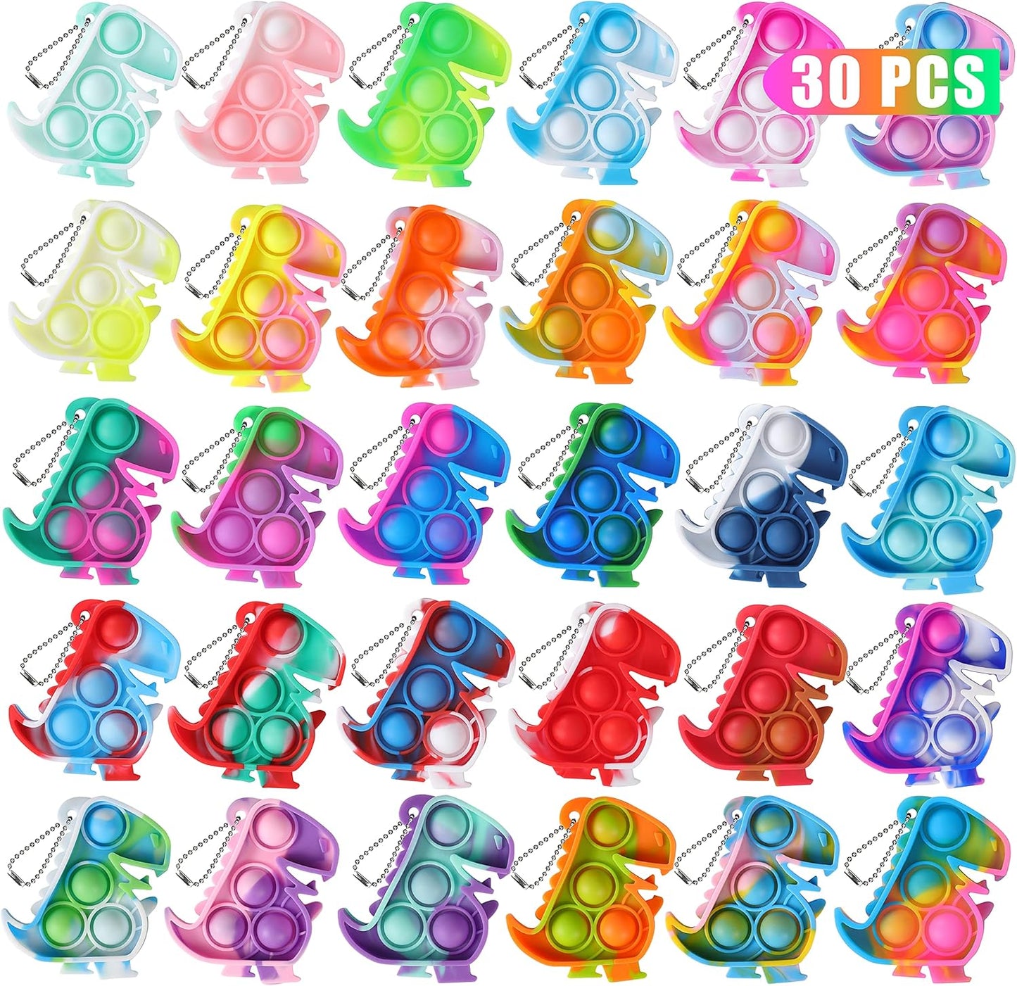 Dinosaur Pop Fidget Toys Bulk Its 30 Pack Dinosaur Party Favors for Kids 4-8 8-12 Mini Dino Pop Keychain It Fidget Toy Fidgets for Classroom Prizes Student Carnival Birthday Goodie Bag Stuffers Filler