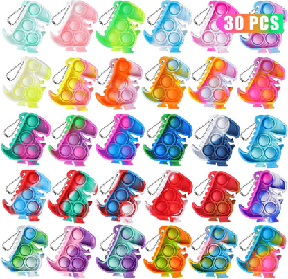 Dinosaur Pop Fidget Toys Bulk Its 30 Pack Dinosaur Party Favors for Kids 4-8 8-12 Mini Dino Pop Keychain It Fidget Toy Fidgets for Classroom Prizes Student Carnival Birthday Goodie Bag Stuffers Filler