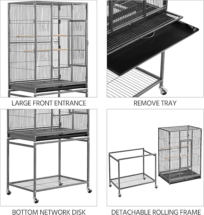 Yaheetech 54-inch Wrought Iron Standing Large Parrot Parakeet Flight Bird Cage for Small Parrot Sun Parakeet Green Cheek Conure Lovebird Budgie Finch Canary Bird Cage with Stand