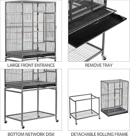 Yaheetech 54-inch Wrought Iron Standing Large Parrot Parakeet Flight Bird Cage for Small Parrot Sun Parakeet Green Cheek Conure Lovebird Budgie Finch Canary Bird Cage with Stand