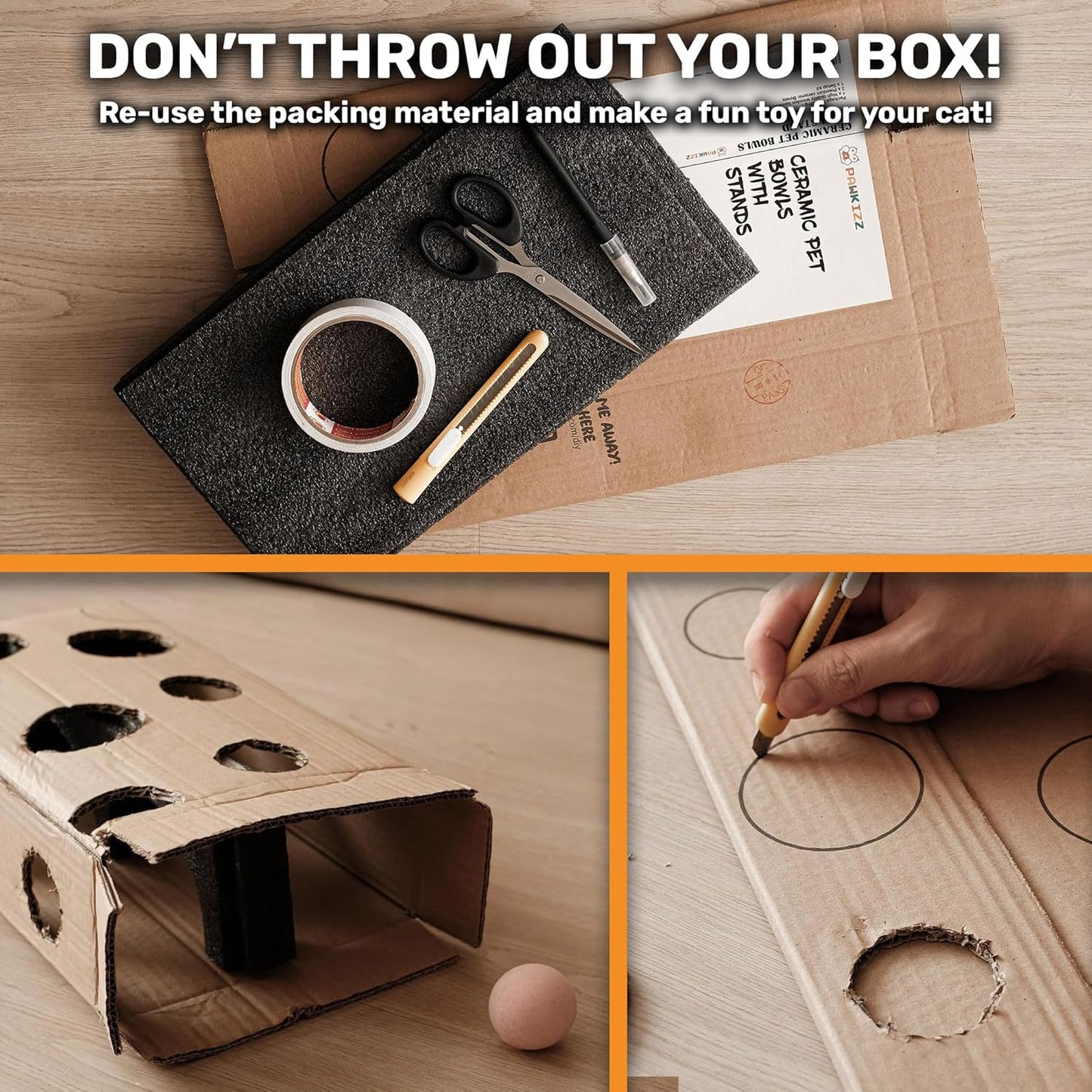 Elevated Cat Bowl Stand for Food and Water – Anti-Vomit Raised Feeding Station with Tilted Stand – Cat Ear Design, Removable Ceramic Bowls, Anti Slip Bamboo Base, Dishes for Indoor Cats & Kittens