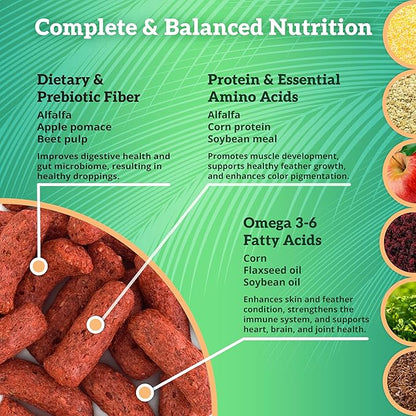 Scenic Apple Jungle Premium Parrot Food - Apple, Natural Flavors, High Protein, Low Iron Bird Pellets for Large Parrots, Macaw Food, Cockatoo & African Grey Parrots, Omega 3, Vitamins, Minerals, 2 LB