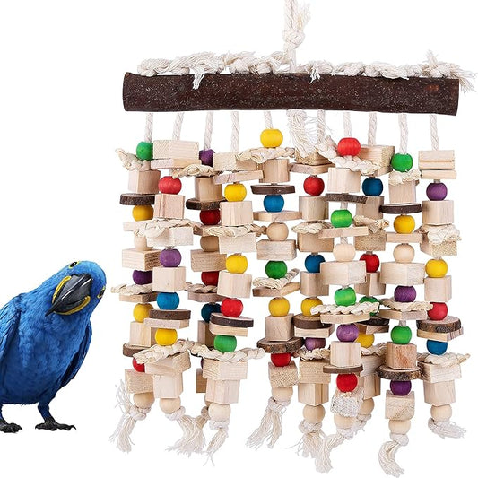 Deloky Large Bird Parrot Chewing Toy -Natural Wooden Blocks Bird Parrot Tearing Toys Suggested for Large Macaws cokatoos,African Grey and a Variety of Amazon Parrots (Natural)